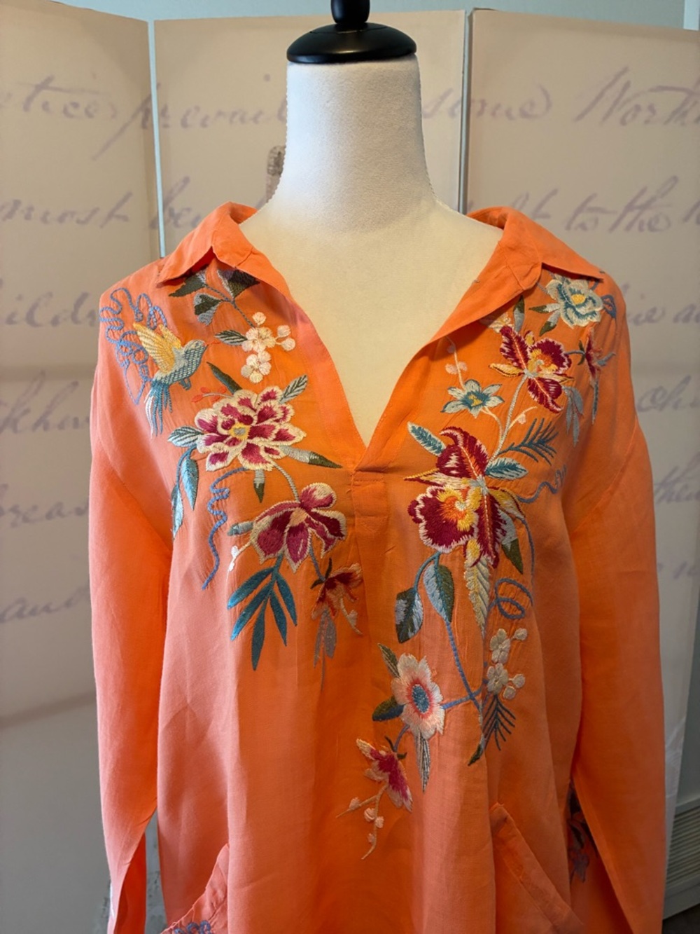 Johnny Was Orange Embroidered Floral Tunic